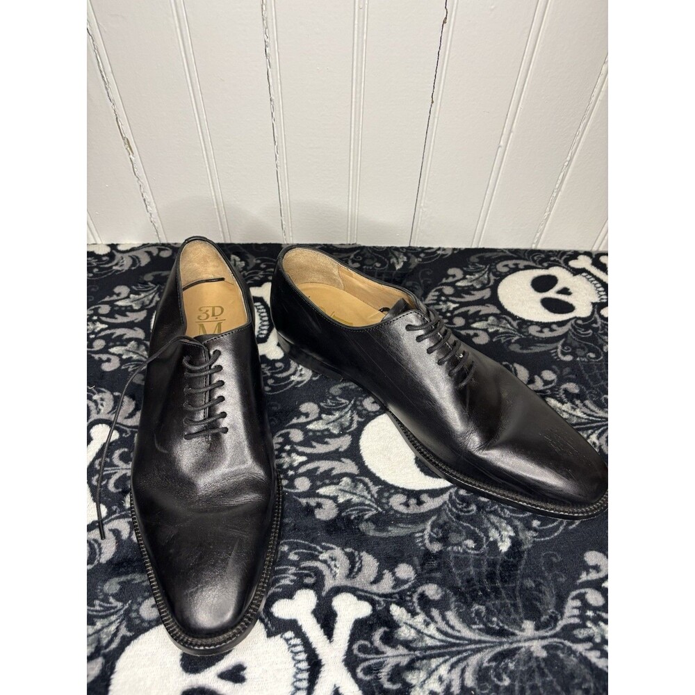 3DM Lifestyle Men's Black Leather Lace-Up Oxford Dress Shoes Almond Toe US 9-9.5